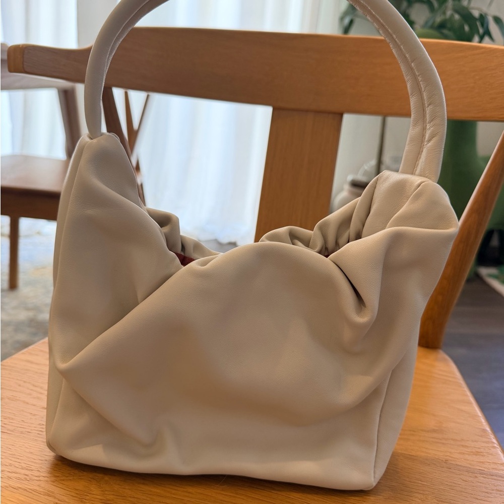 Staud Ivory Ruched Soft Leather Top Handle Bag (Excellent) - Picture 2 of 3